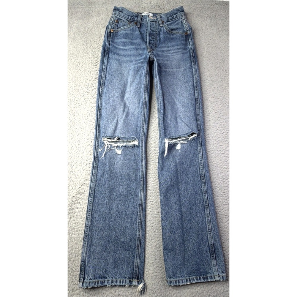 Re/Done Jeans Womens Size 23 Medium Wash Distressed 100% Organic Cotton Denim